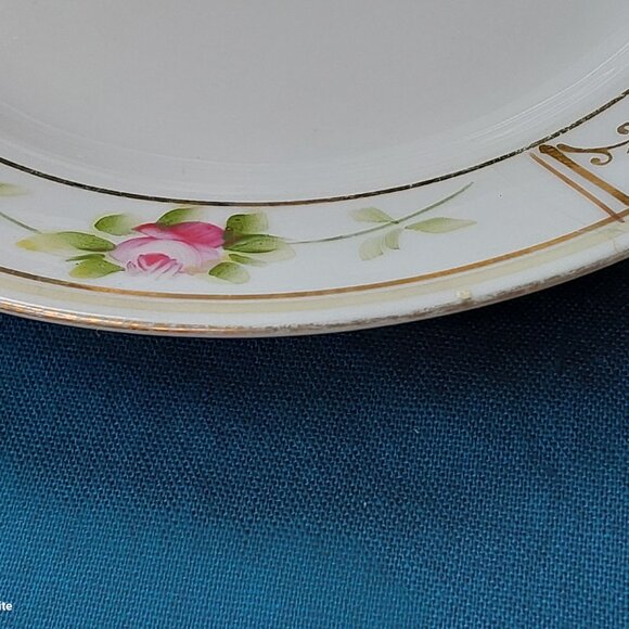 Antique hand painted mayonnaise set delicate roses and gold accents 3 pieces - Picture 10 of 12